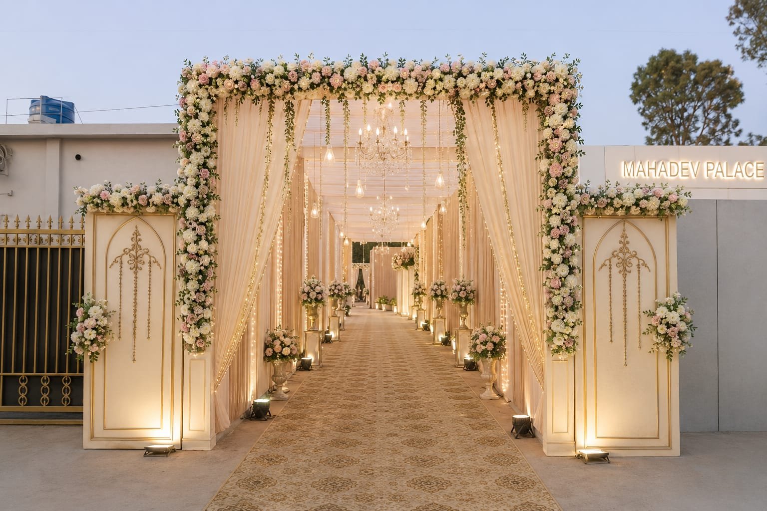 Mahadev Palace luxury banquet setup at night